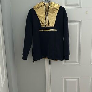 Gently Used JCrew Solid Anorak Navy and Gold Metallic Quarter Zip Hoodie